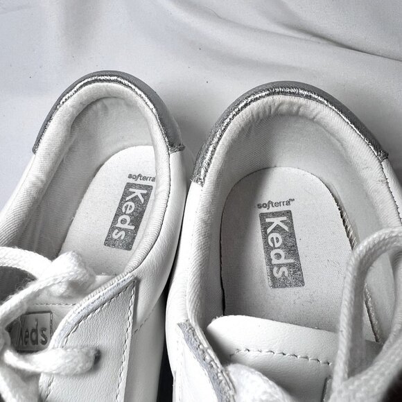 Keds Softerrra WH65949 Women's Leather Sneakers-Lace Up-9-White/Silver-Classic - Picture 14 of 16